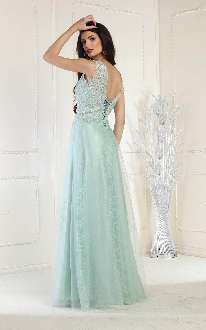 V-Neck Floor-Length Tulle Evening Gown A-Line May Queen 1799