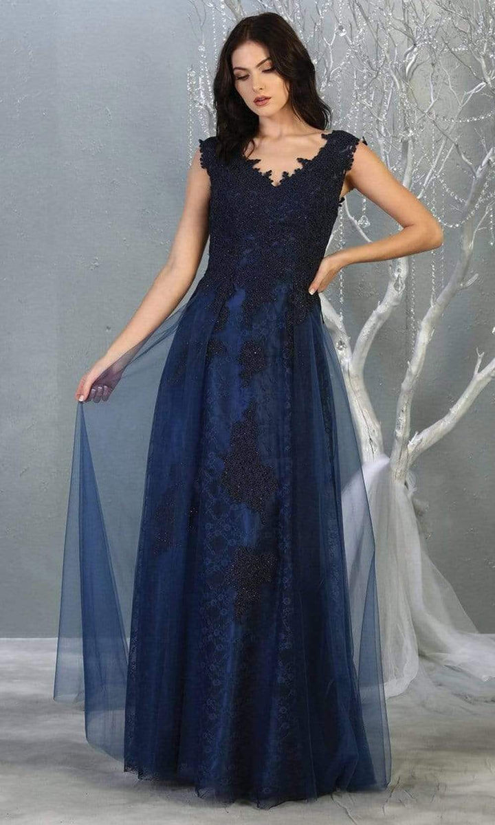 V-Neck Floor-Length Tulle Evening Gown A-Line May Queen 1799