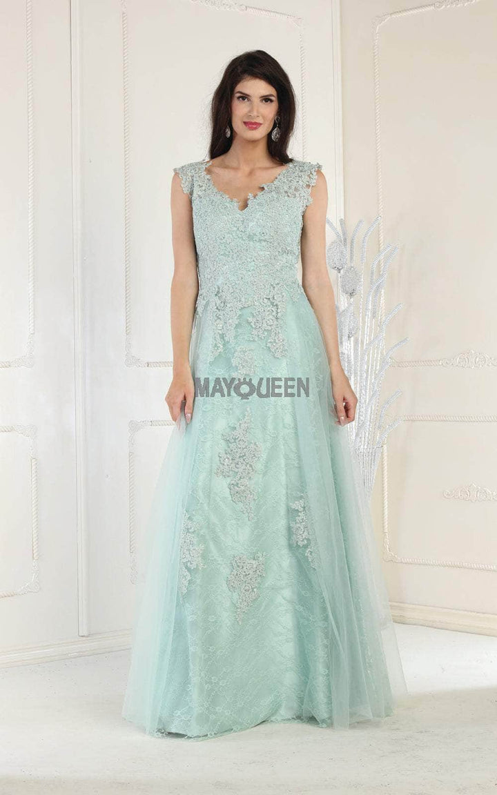 V-Neck Floor-Length Tulle Evening Gown A-Line May Queen 1799