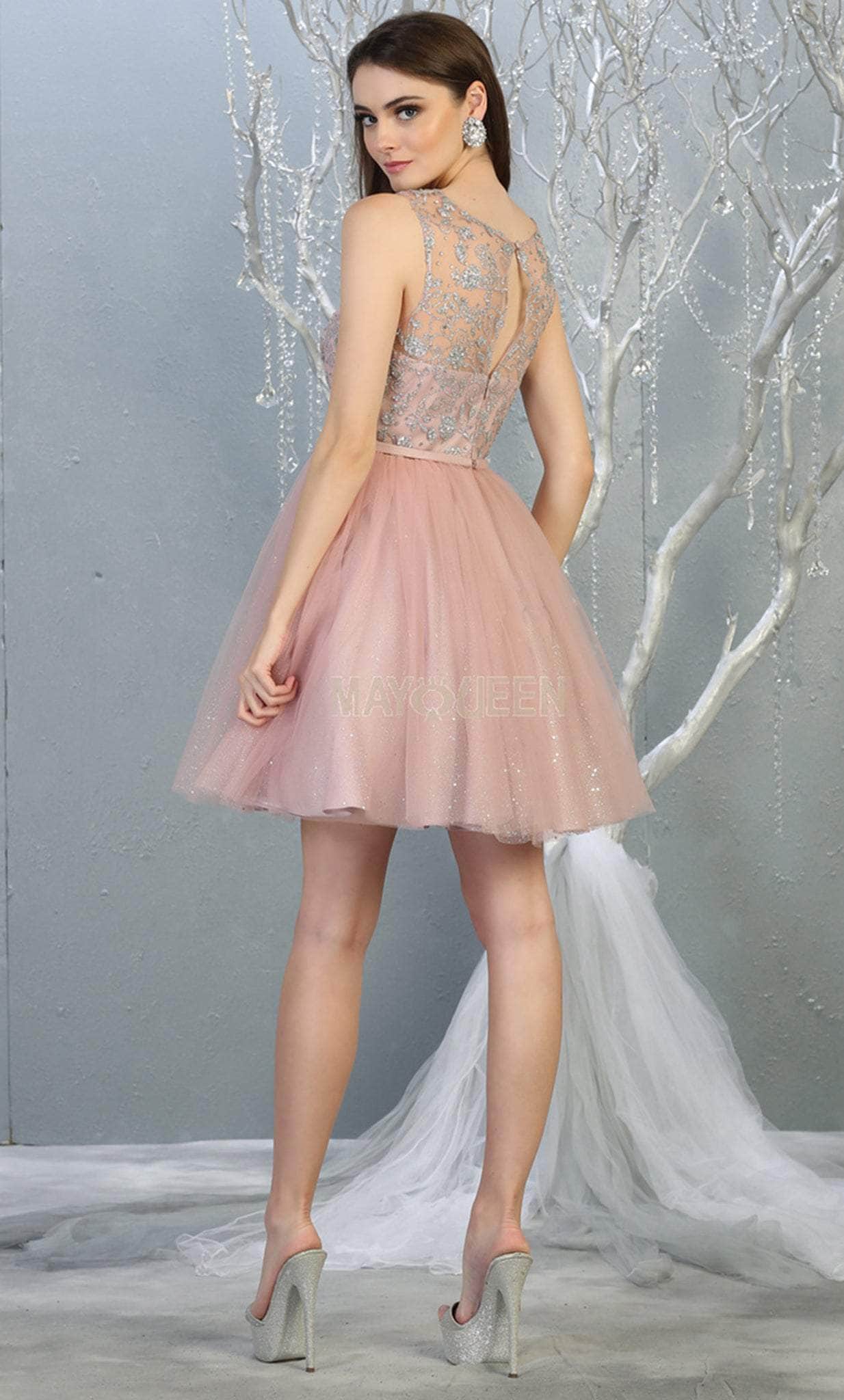 Mauve Jewel Short Tulle Homecoming Cocktail Dress Embroidery May Queen MQ1803