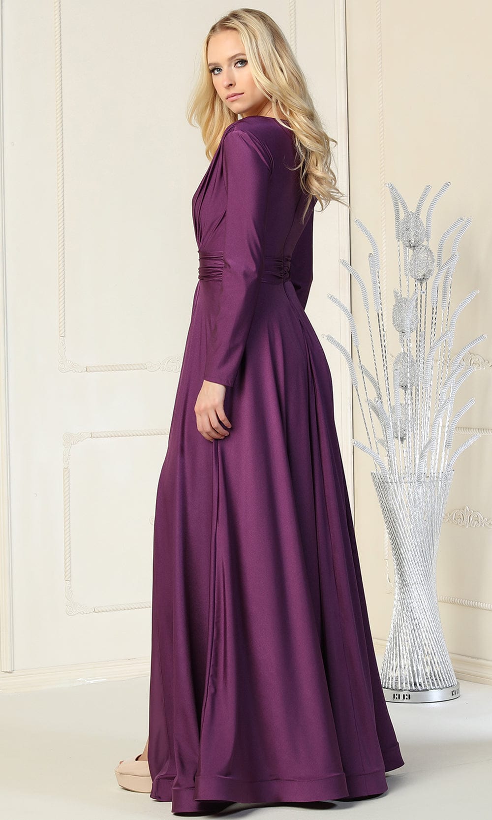 V-Neck Floor-Length Jersey Evening Gown A-Line May Queen 1835