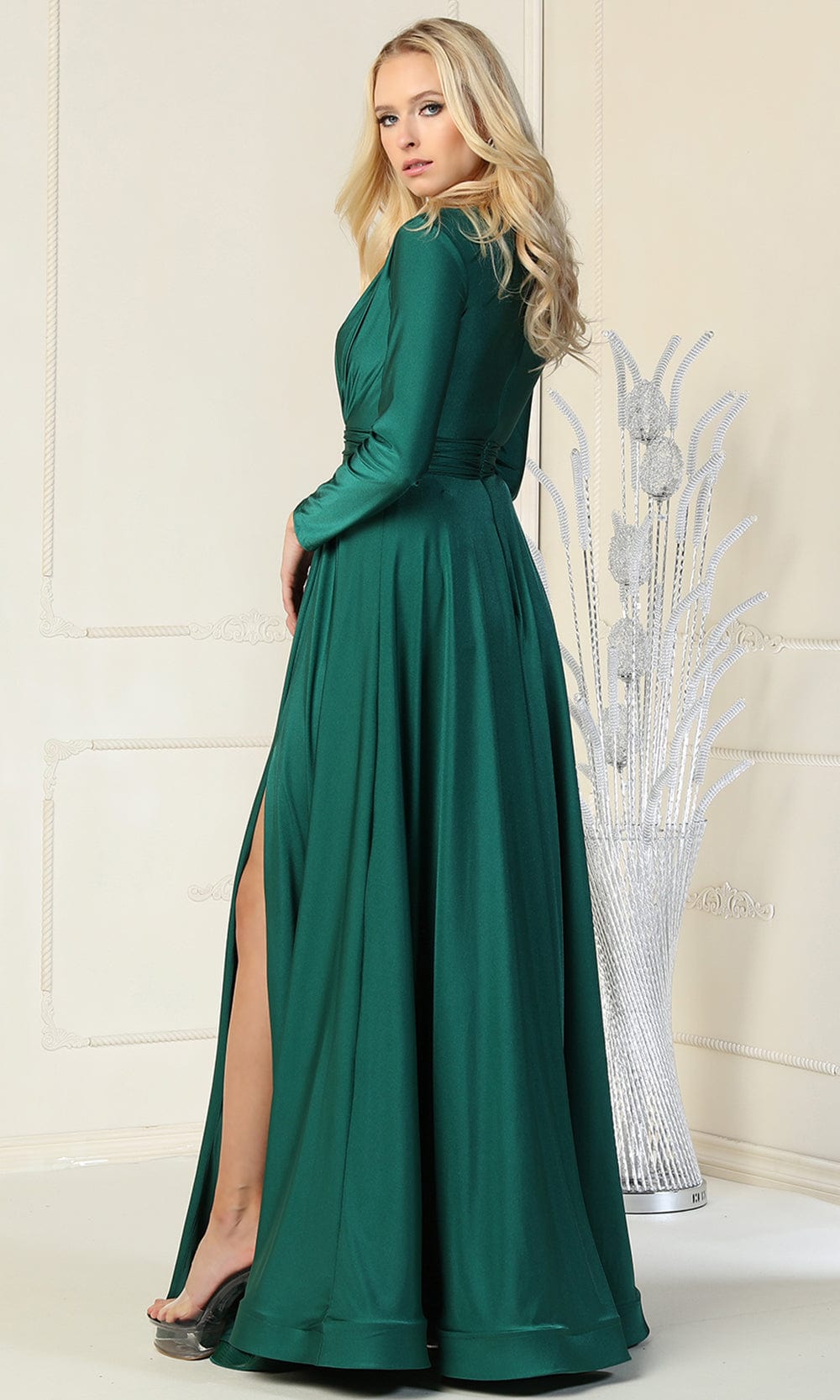 V-Neck Floor-Length Jersey Evening Gown A-Line May Queen 1835