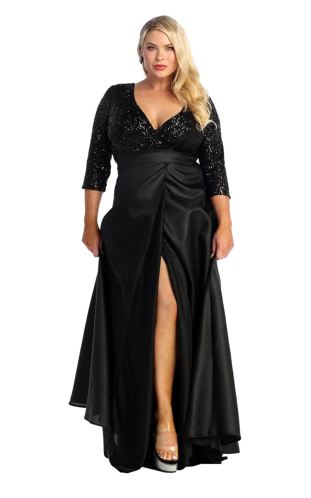 V-Neck Floor-Length Sequin Prom A-Line May Queen 1852
