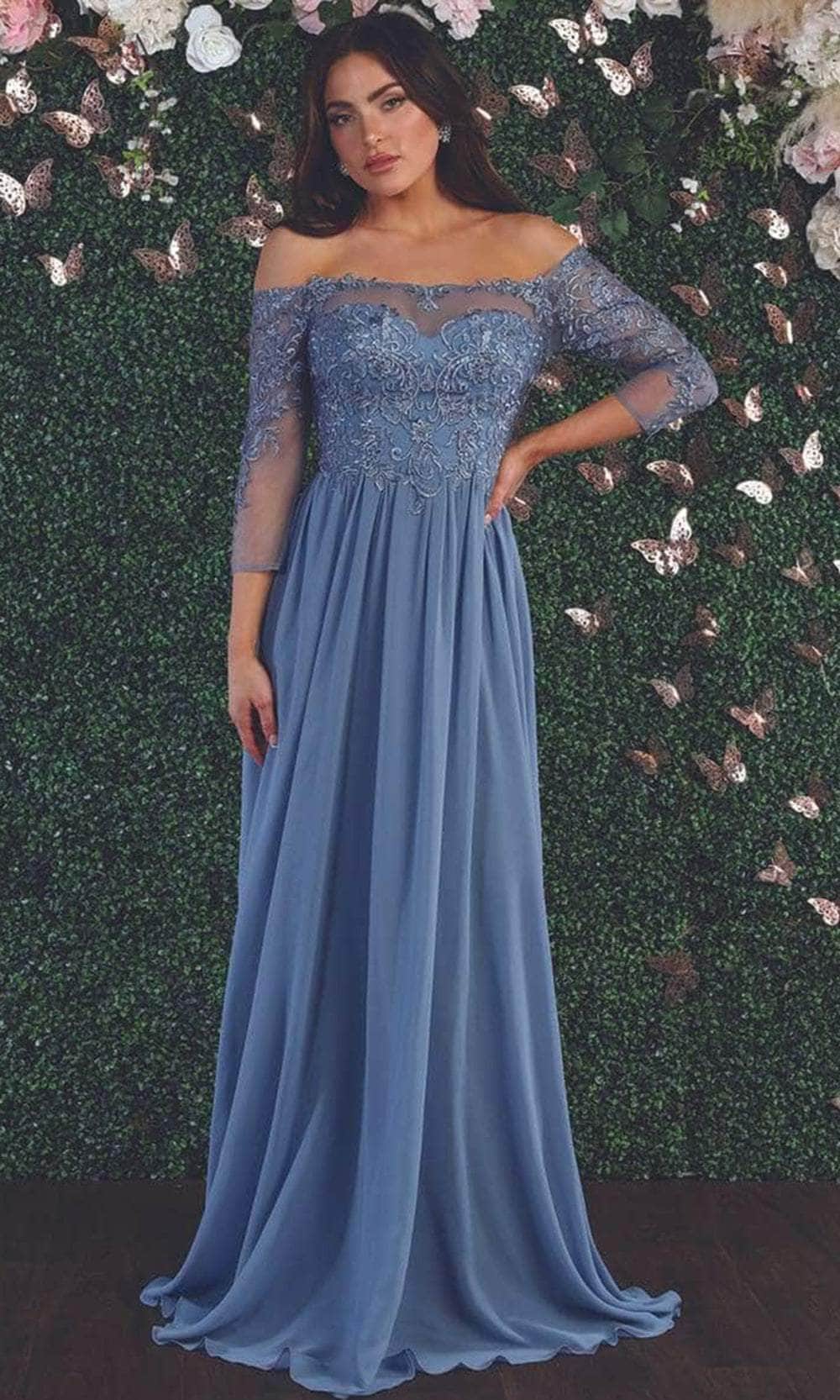 Off-the-Shoulder Floor-Length Chiffon Evening A-Line May Queen 1853