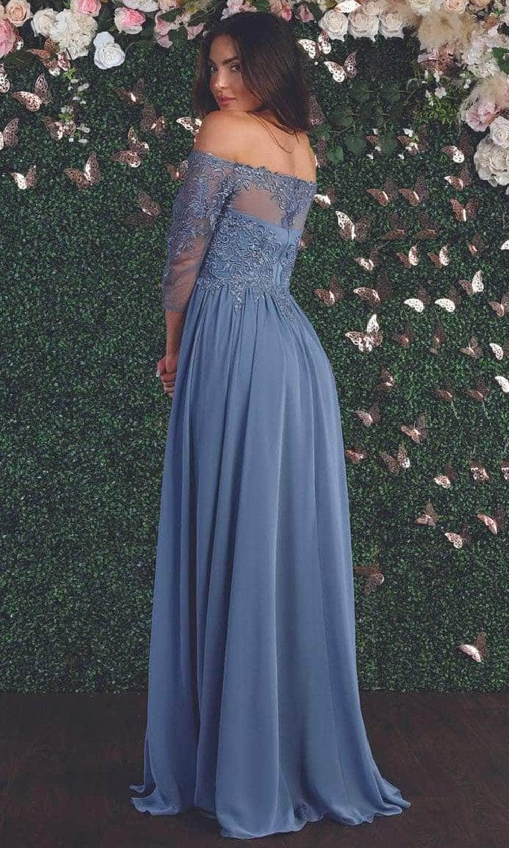 Off-the-Shoulder Floor-Length Chiffon Evening A-Line May Queen 1853