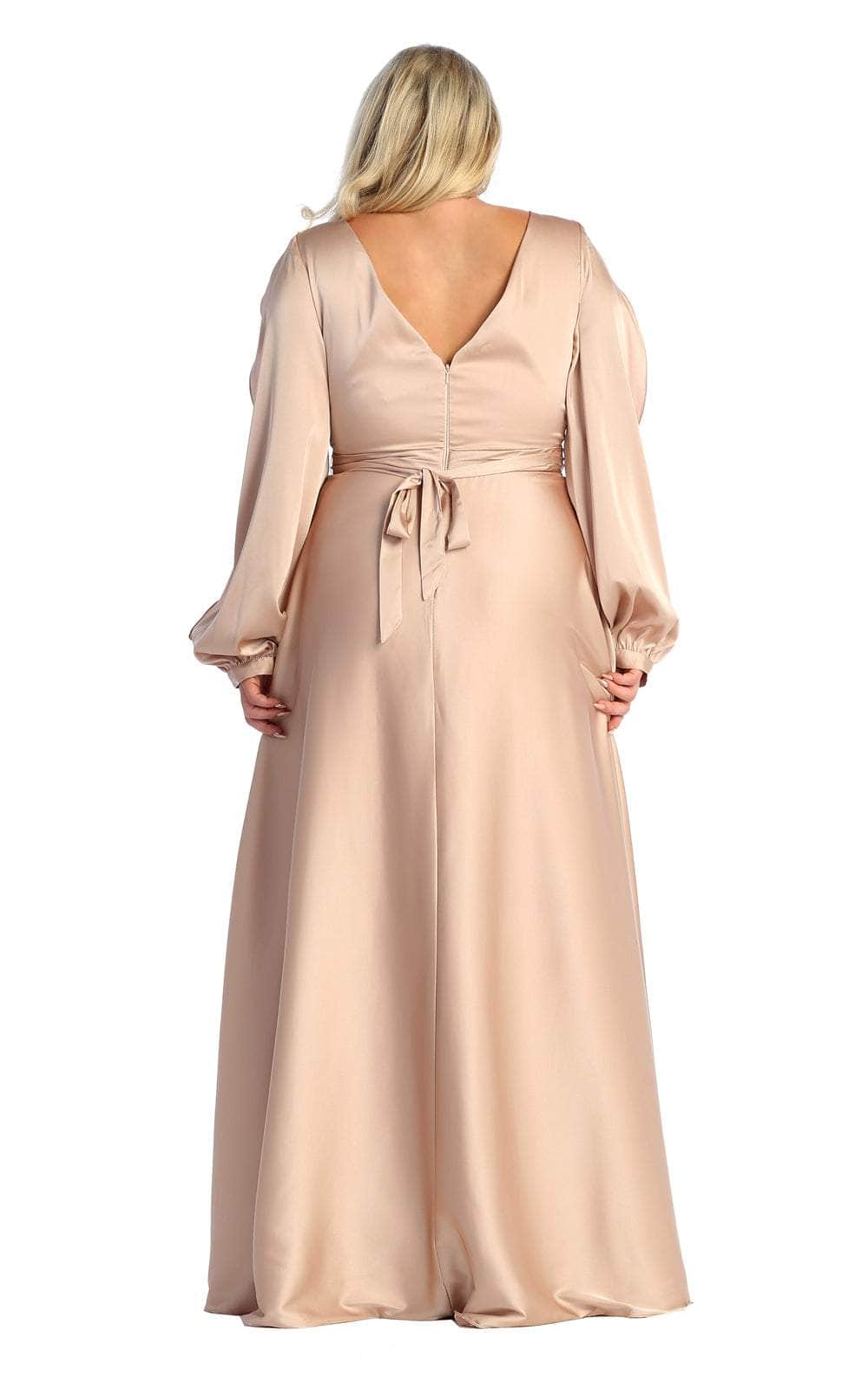 V-Neck Floor-Length Satin Formal A-Line May Queen 1857
