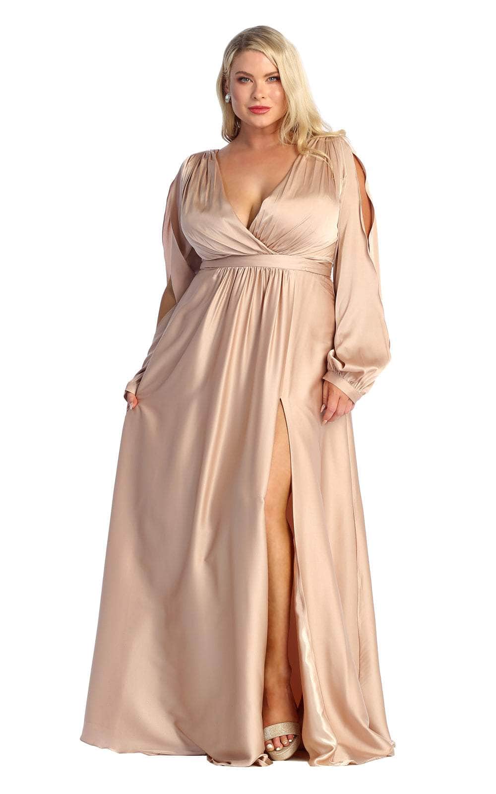 V-Neck Floor-Length Satin Formal A-Line May Queen 1857