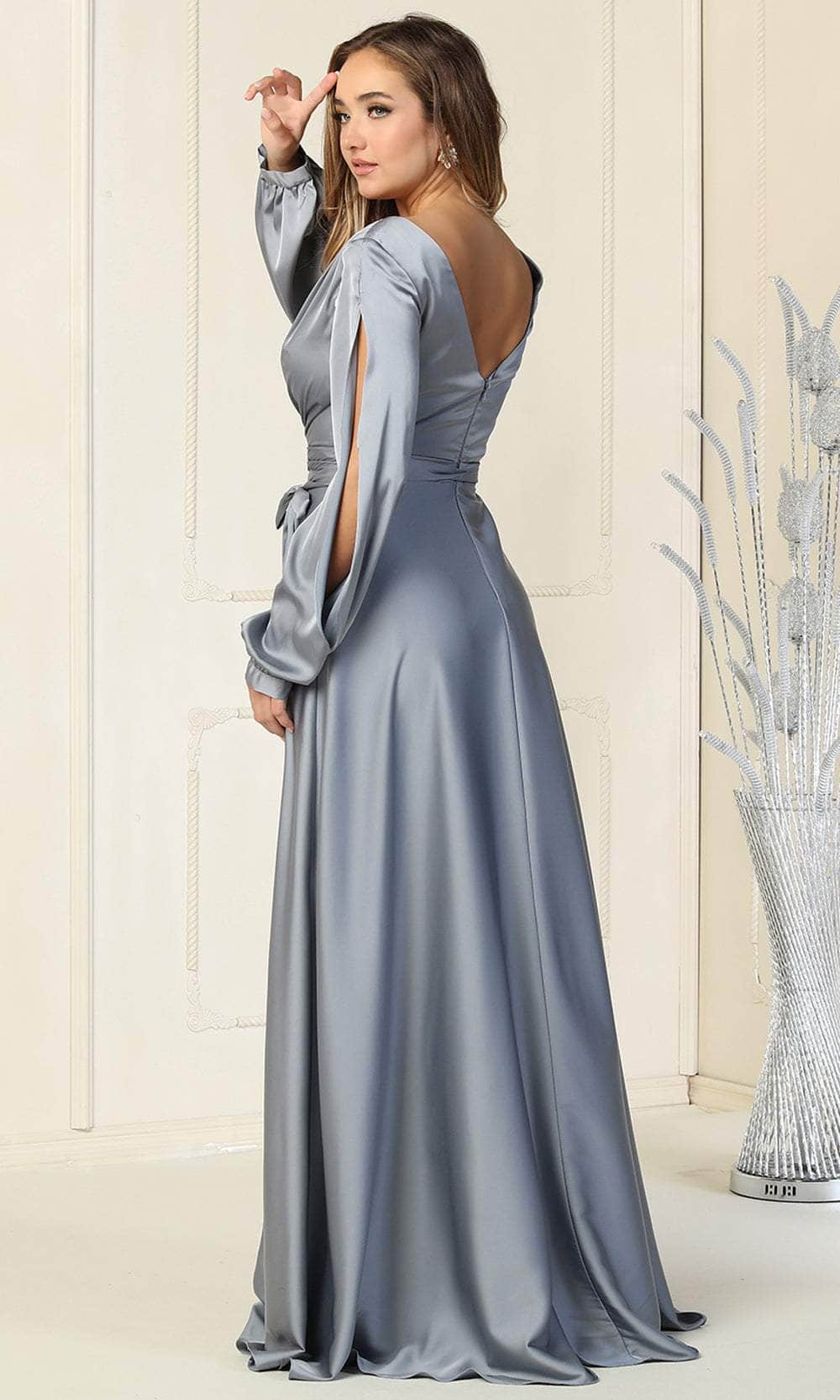 V-Neck Floor-Length Satin Formal A-Line May Queen 1857