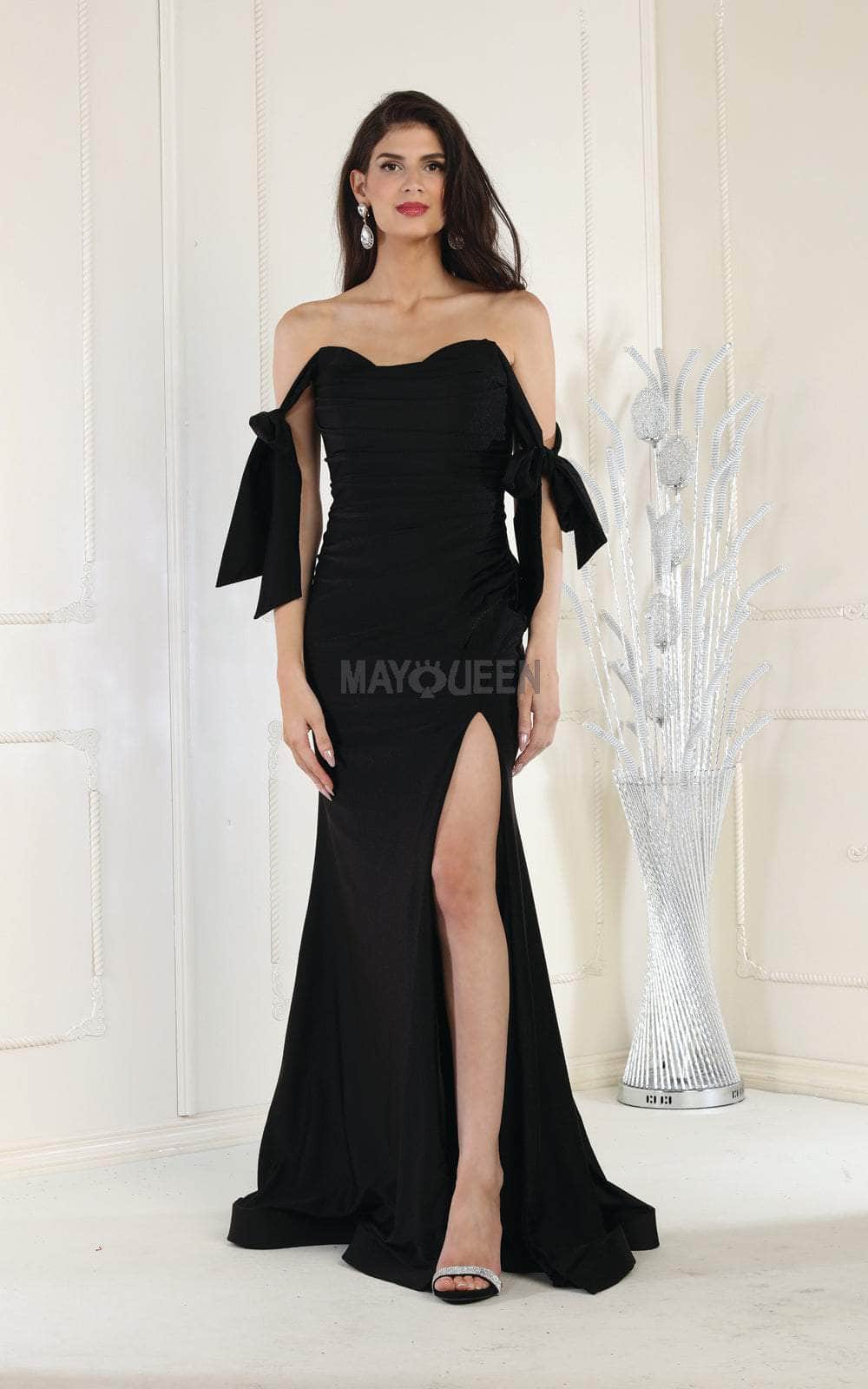 Off-the-Shoulder Floor-Length with Train Jersey Prom Sheath/Column May Queen 1858