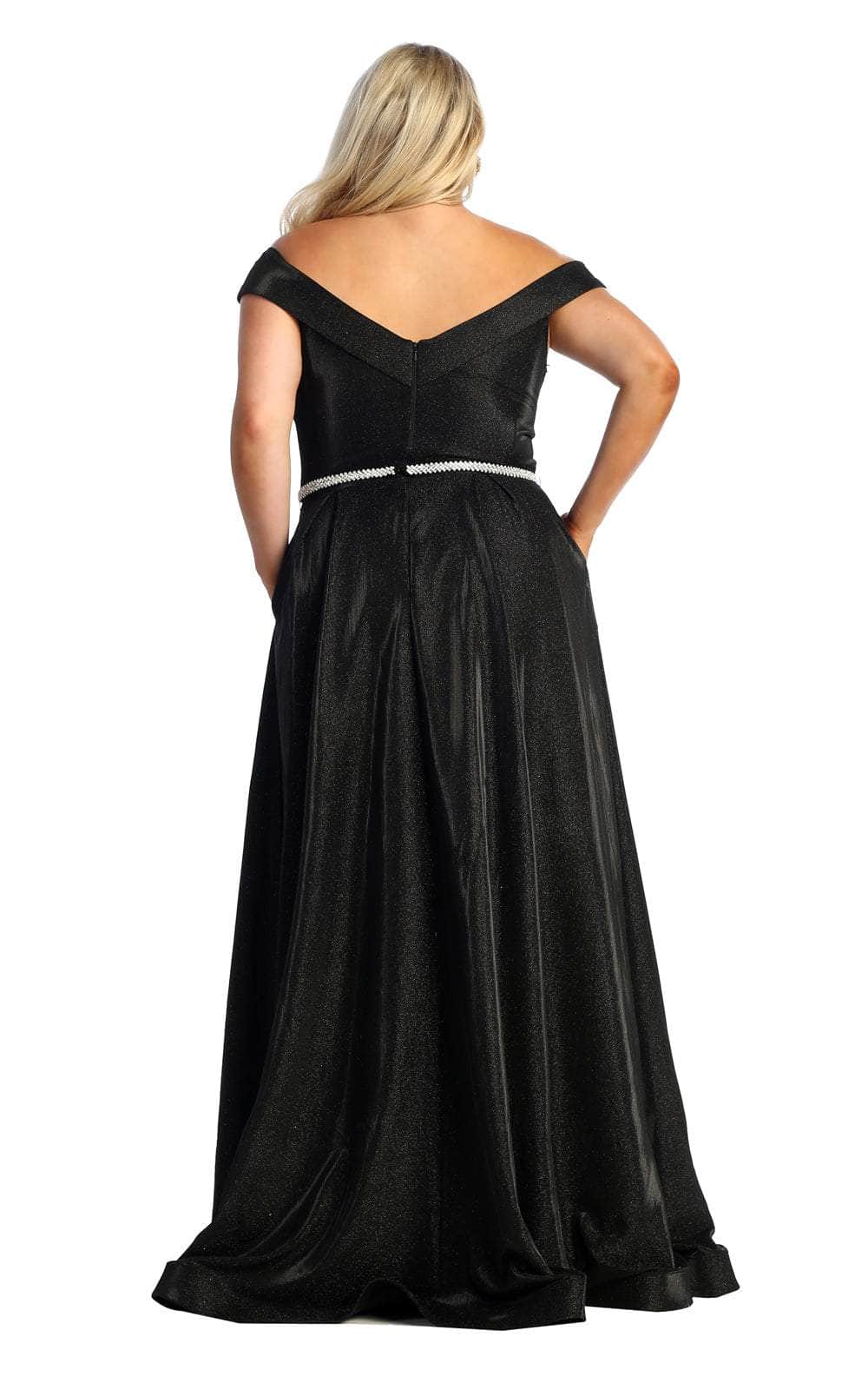 Black Off-the-Shoulder Floor-Length Glitter Formal A-Line Dress May Queen MQ1876