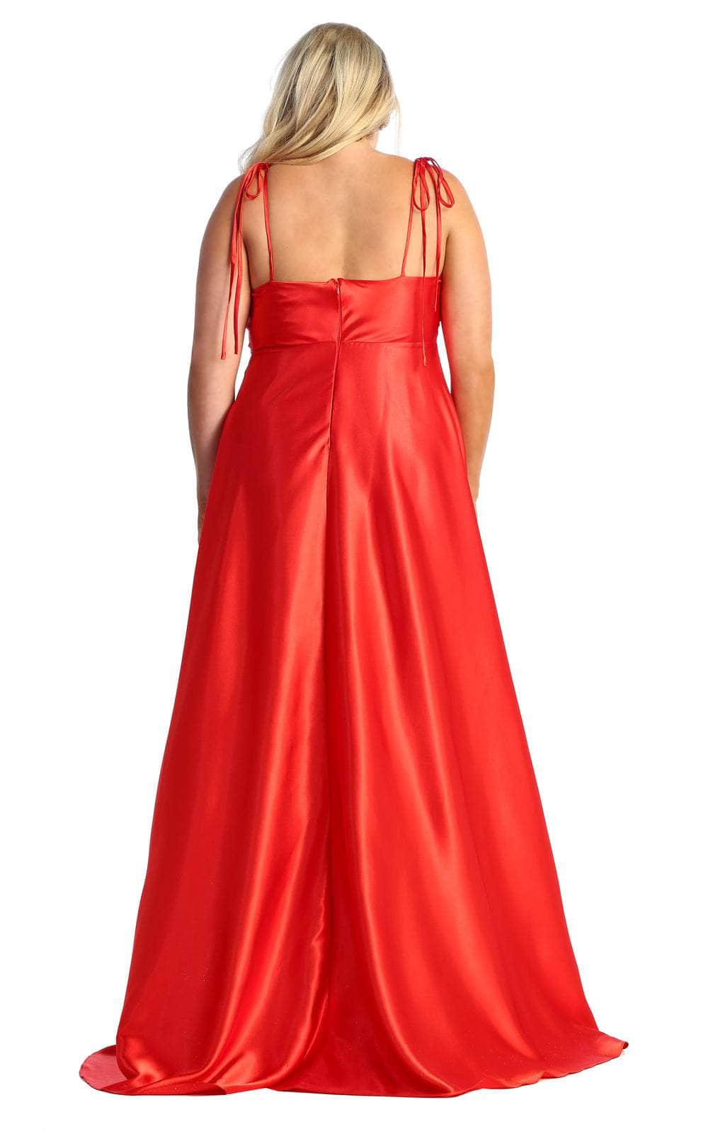 Red Cowl Neck Floor-Length Satin Prom Dress A-Line May Queen MQ1901