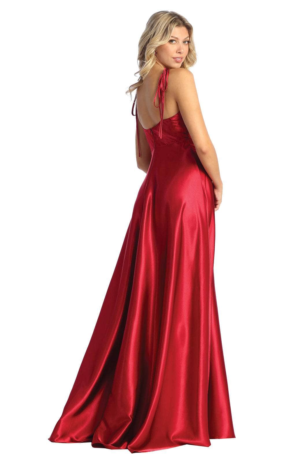 Burgundy Cowl Neck Floor-Length Satin Prom Dress A-Line May Queen MQ1901