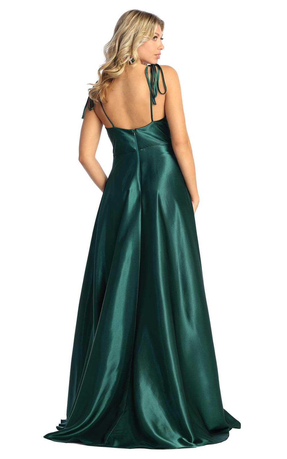 Hunter Green Cowl Neck Floor-Length Satin Prom Dress A-Line May Queen MQ1901
