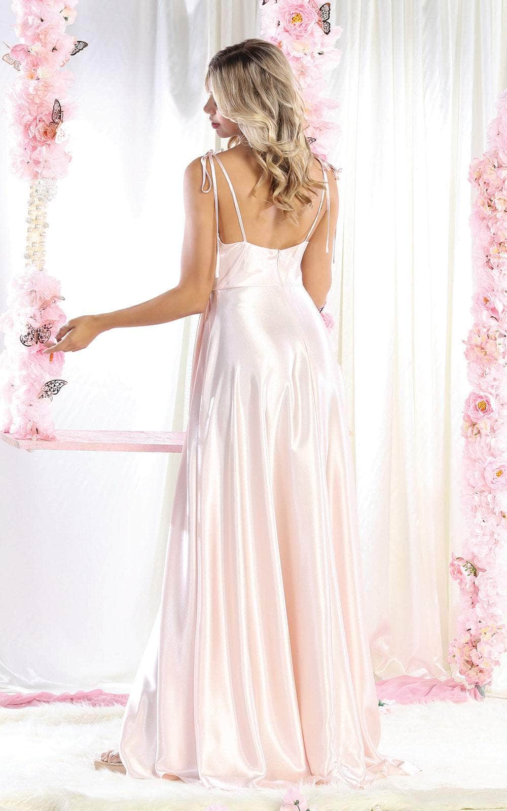 Blush Cowl Neck Floor-Length Satin Prom Dress A-Line May Queen MQ1901
