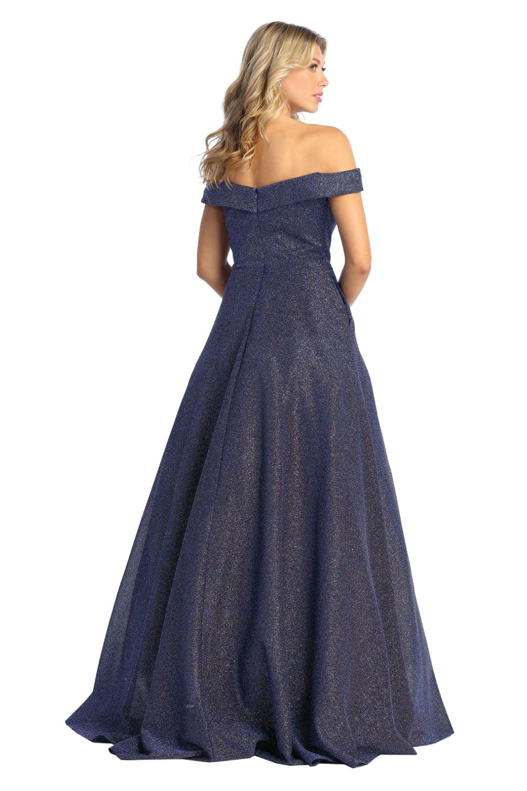 Royal Off-the-Shoulder Floor-Length Glitter Prom Dress A-Line May Queen MQ1915