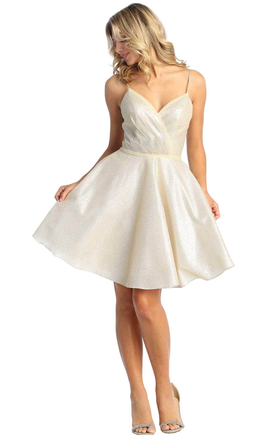 V-Neck Mini Short Satin Cocktail A-Line May Queen 1923