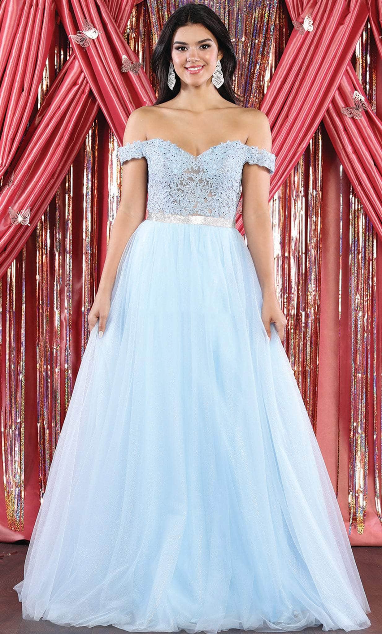 Off-the-Shoulder Floor-Length Tulle Prom A-Line May Queen 1935