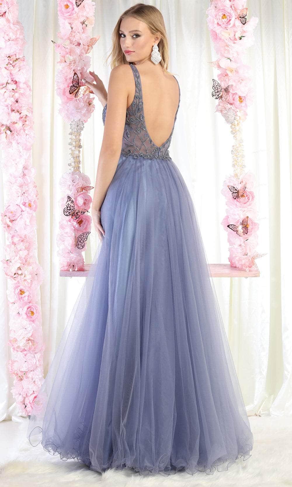 V-Neck Floor-Length Tulle Evening A-Line May Queen 1971