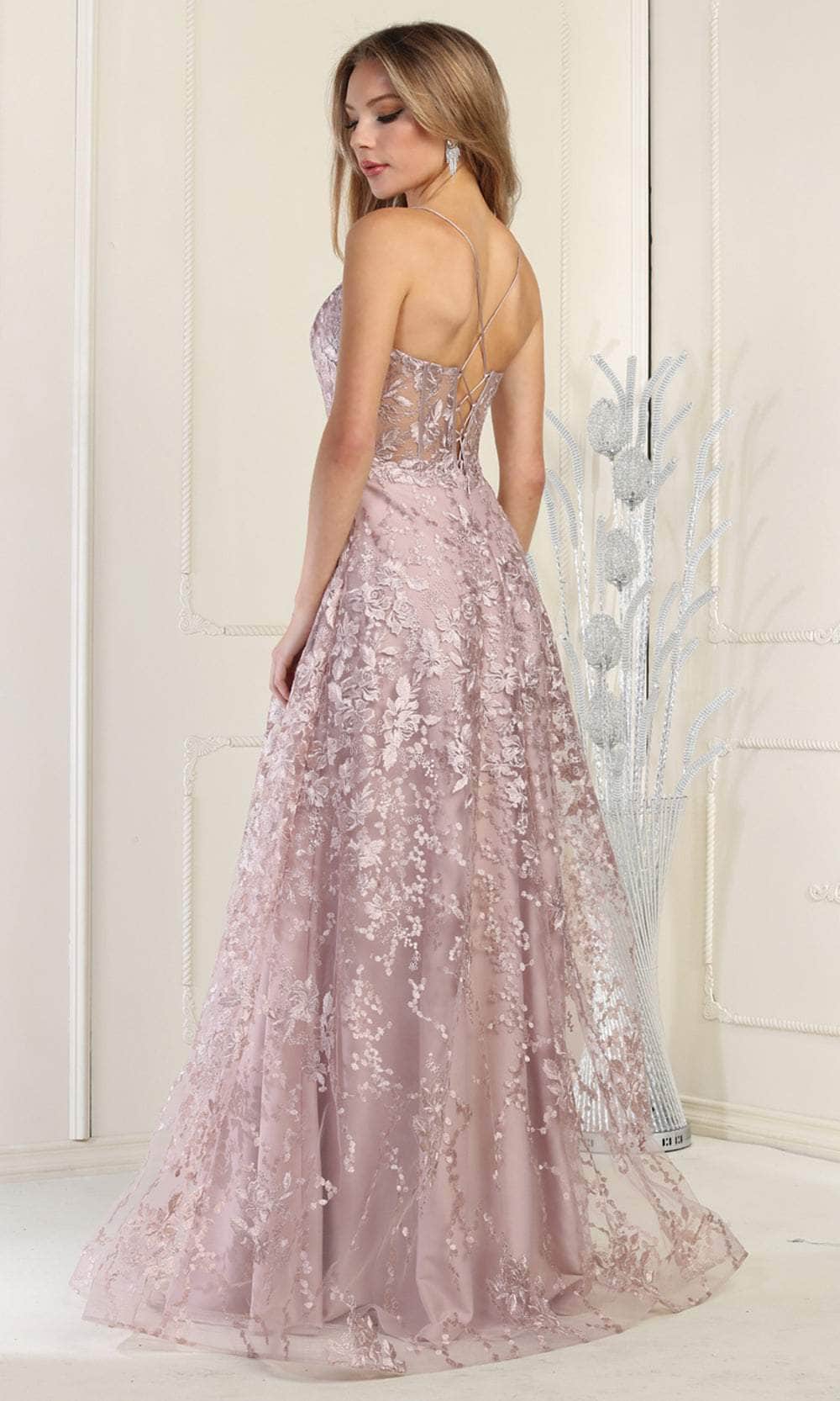 V-Neck Floor-Length Lace Prom A-Line May Queen 1996