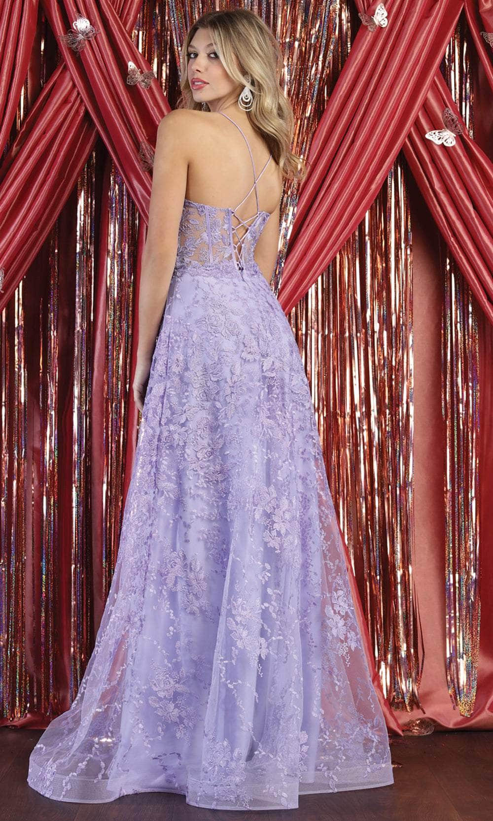 V-Neck Floor-Length Lace Prom A-Line May Queen 1996
