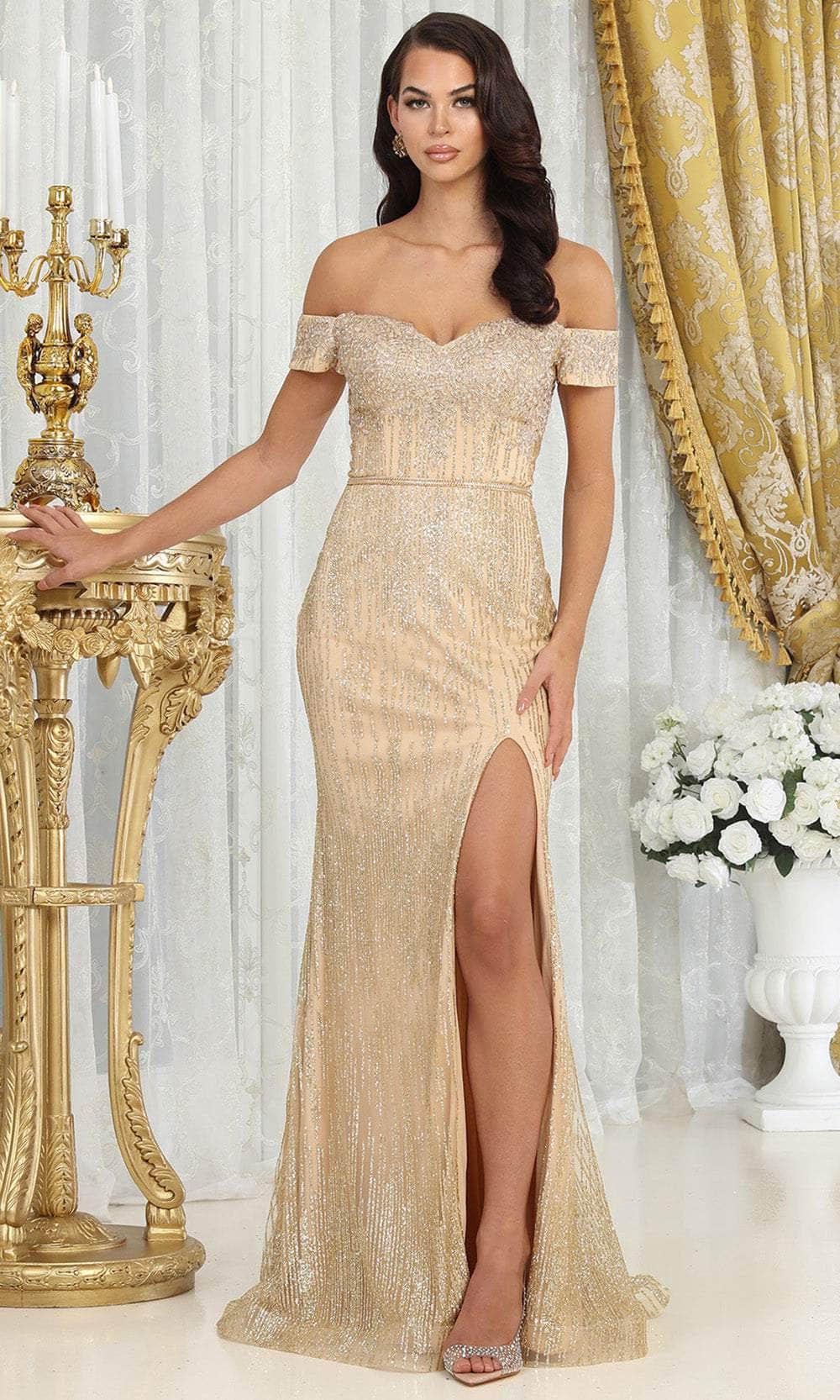 Off-the-Shoulder Floor-Length Sequin Prom Sheath Column May Queen 2014