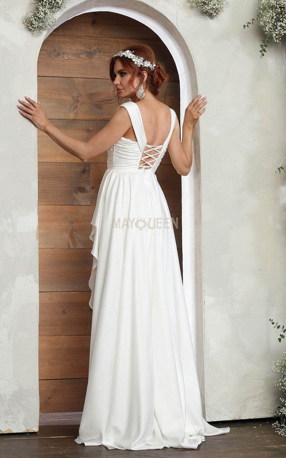 Ivory Sweetheart Floor-Length Satin Bridal Gown High Slit May Queen MQ2056