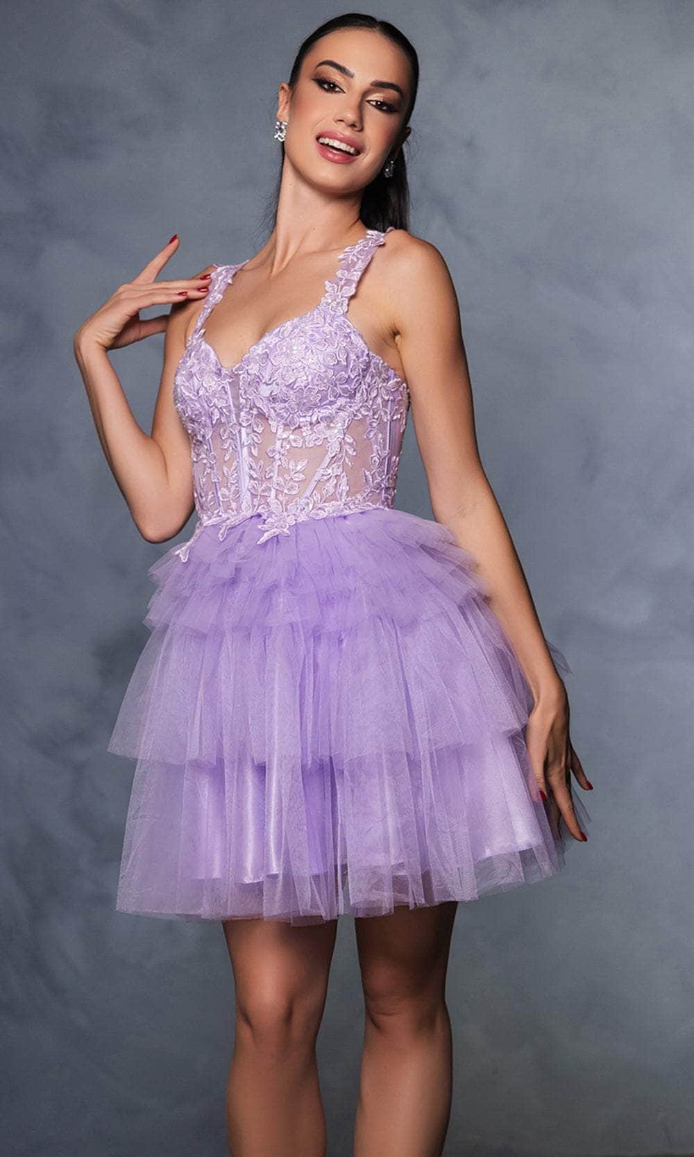 Lilac Sweetheart Short Tulle Cocktail Corset Dress May Queen MQ2116
