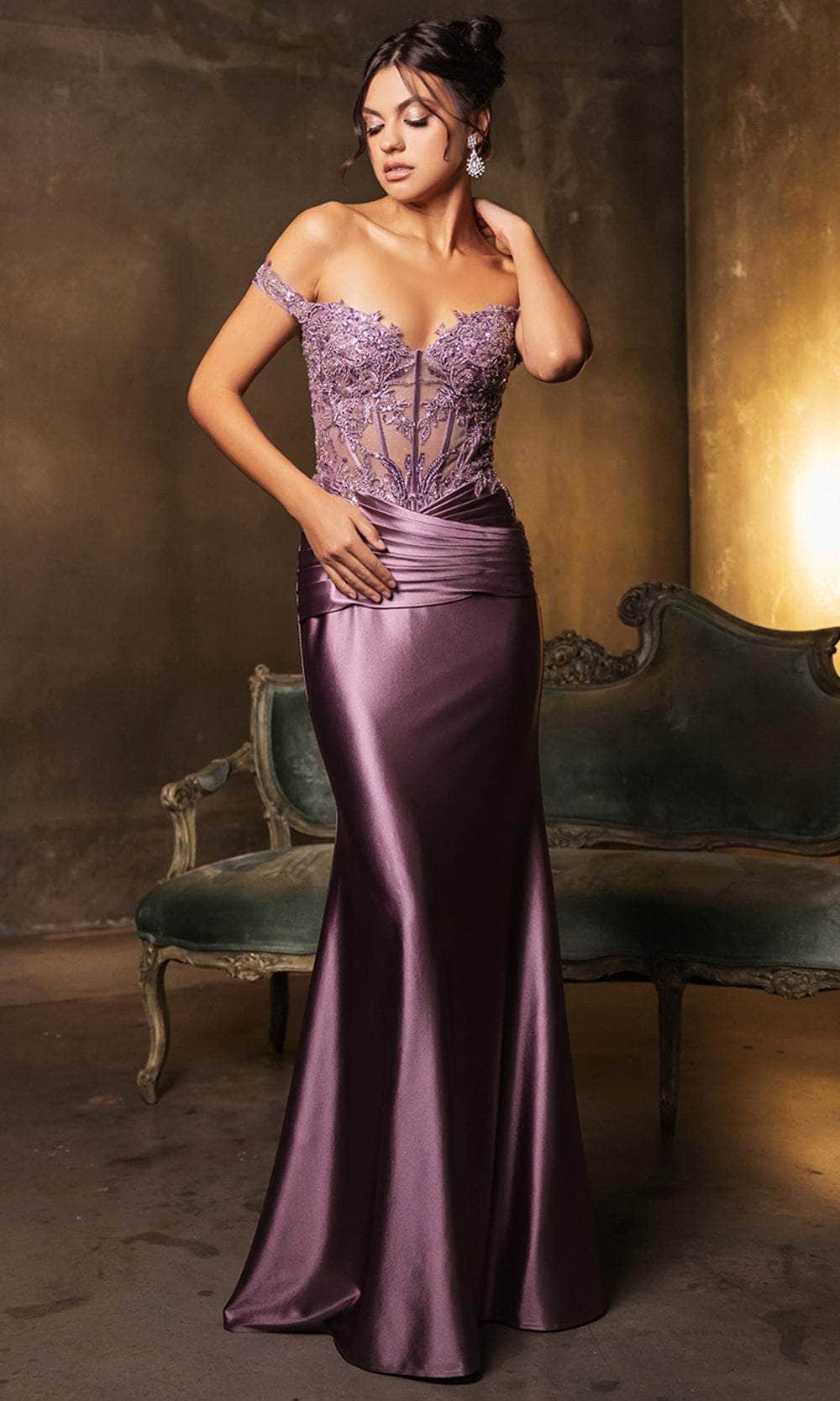 Off-the-Shoulder Floor-Length with Train Satin Prom Mermaid/Trumpet May Queen 2141