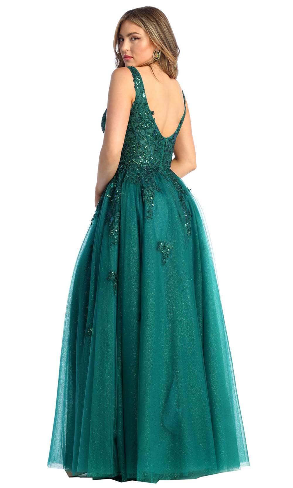 V-Neck Floor-Length Tulle Prom A-Line May Queen RQ7949