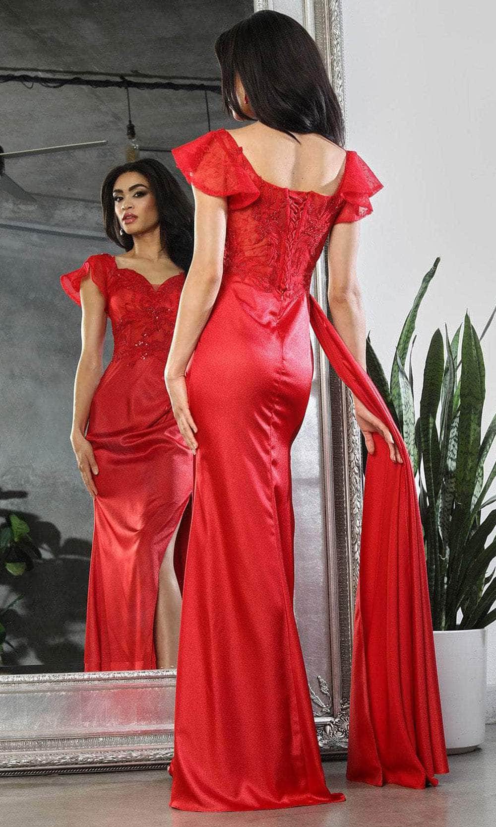 Off-the-Shoulder Floor-Length Satin Prom Sheath/Column May Queen RQ8028