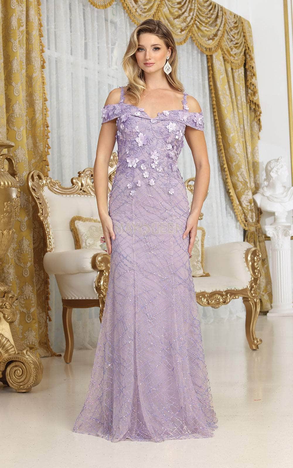 Off-the-Shoulder Floor-Length Lace Prom Sheath/Column May Queen RQ8088