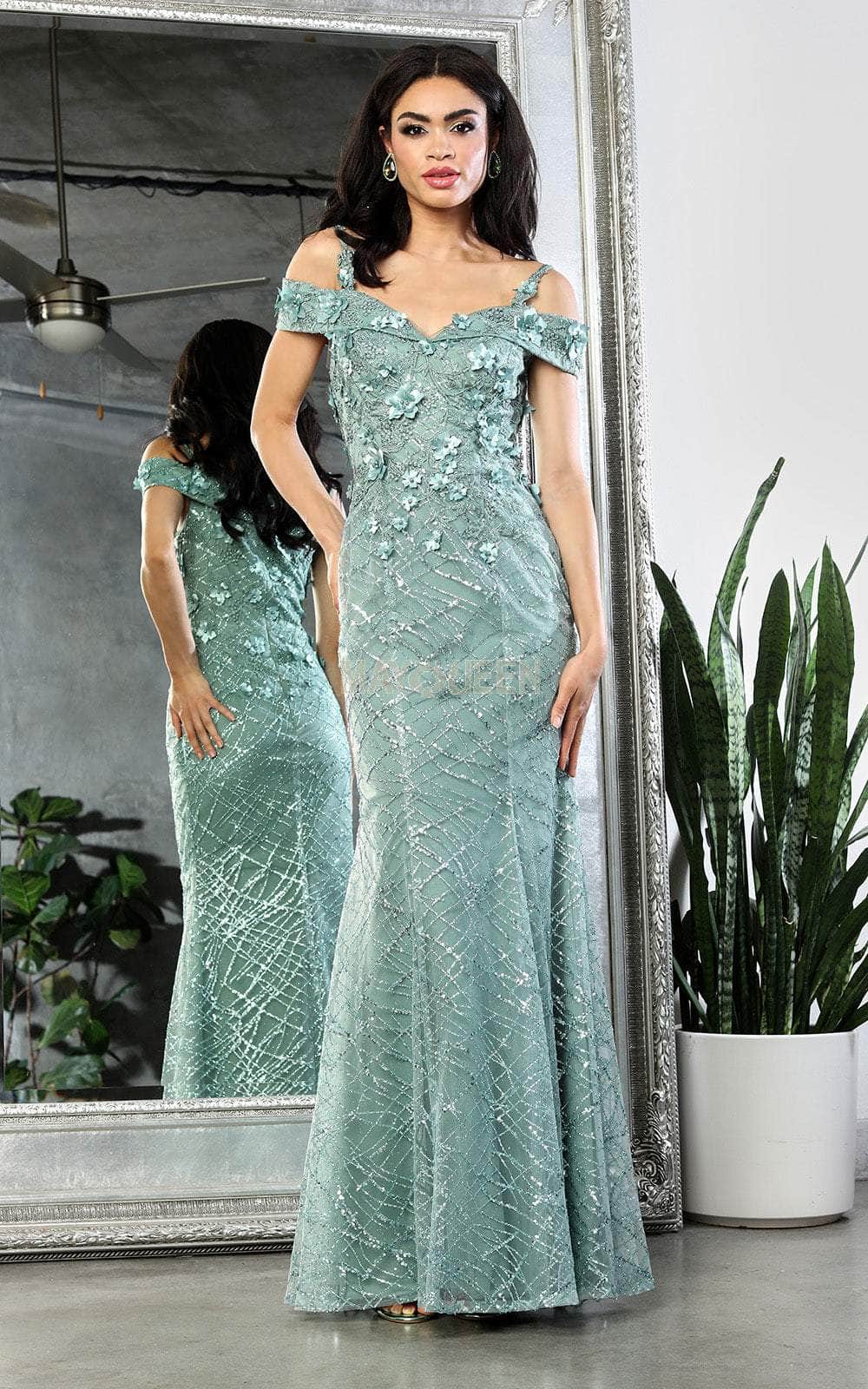 Off-the-Shoulder Floor-Length Lace Prom Sheath/Column May Queen RQ8088