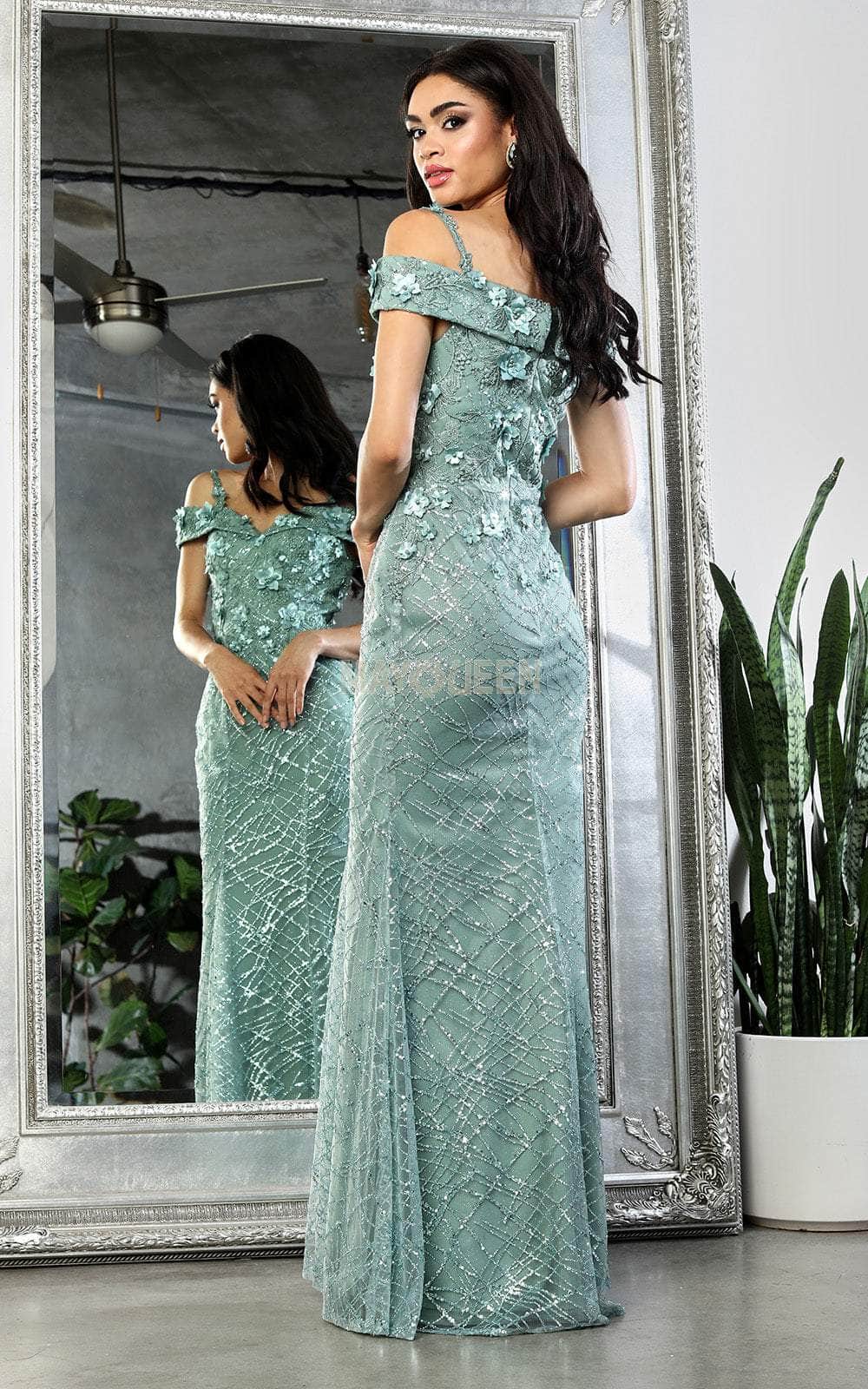 Off-the-Shoulder Floor-Length Lace Prom Sheath/Column May Queen RQ8088