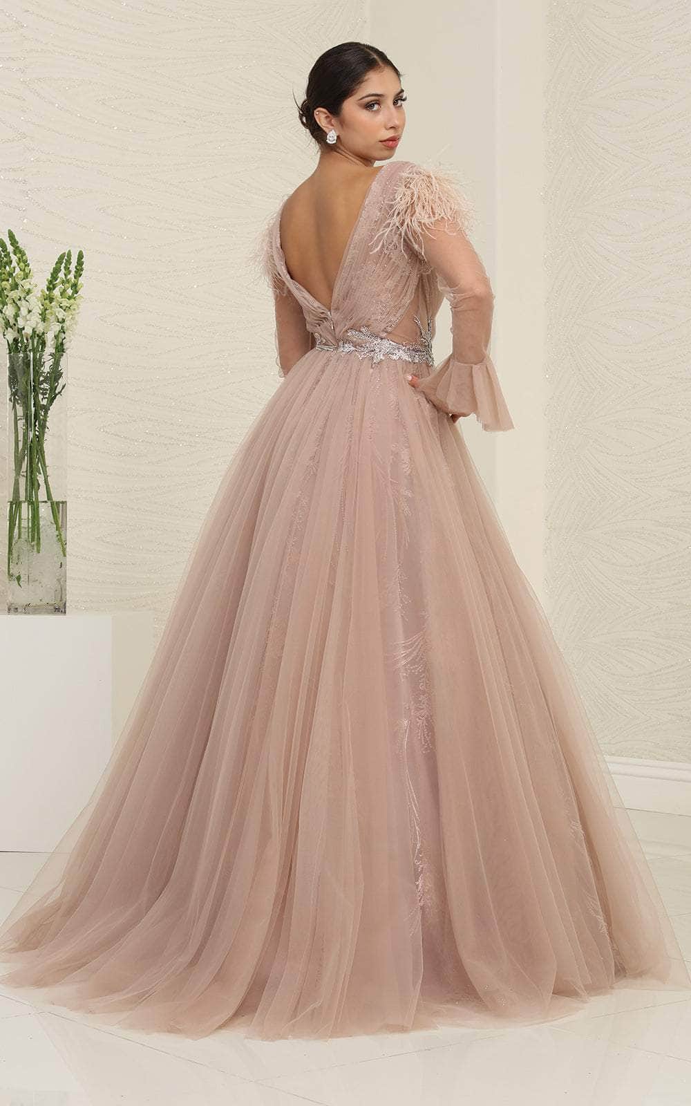 V-Neck Floor-Length Tulle Prom A-Line May Queen RQ8096
