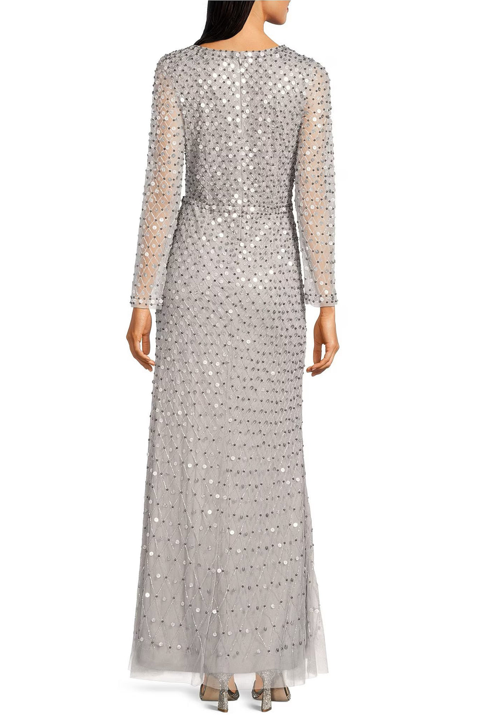 Formal Dresses Sequin Long Sleeve Formal Evening Dress Silver