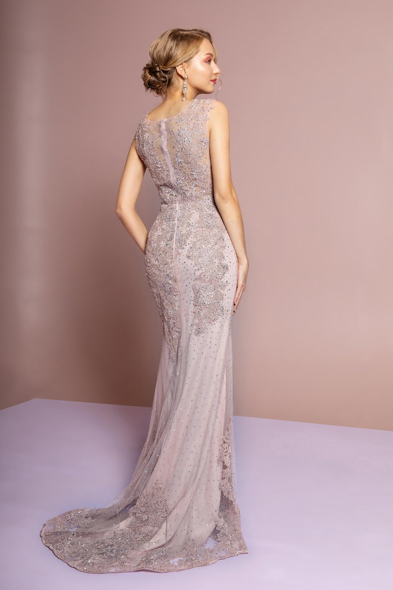 Mesh Beaded Embroidered Mermaid Long Dress - The Dress Outlet Elizabeth K