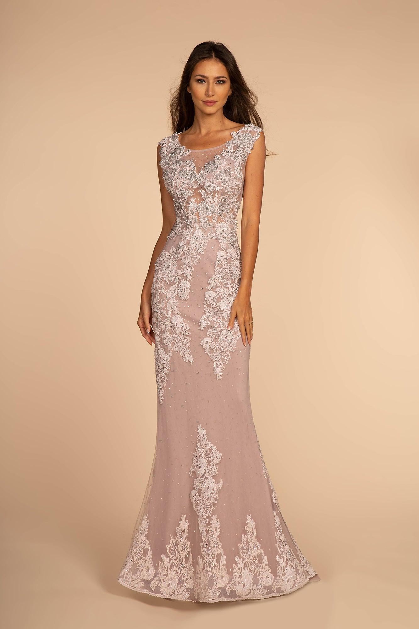 Mesh Beaded Embroidered Mermaid Long Dress - The Dress Outlet Elizabeth K