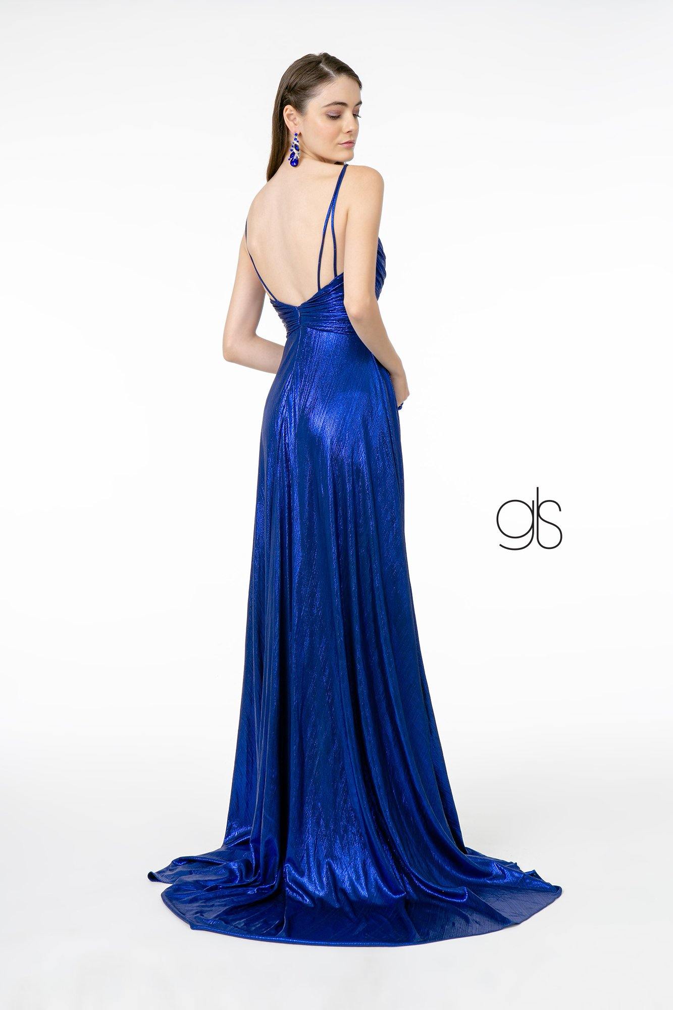 Metalic Lame Long Prom Dress Evening Gown - The Dress Outlet Elizabeth K