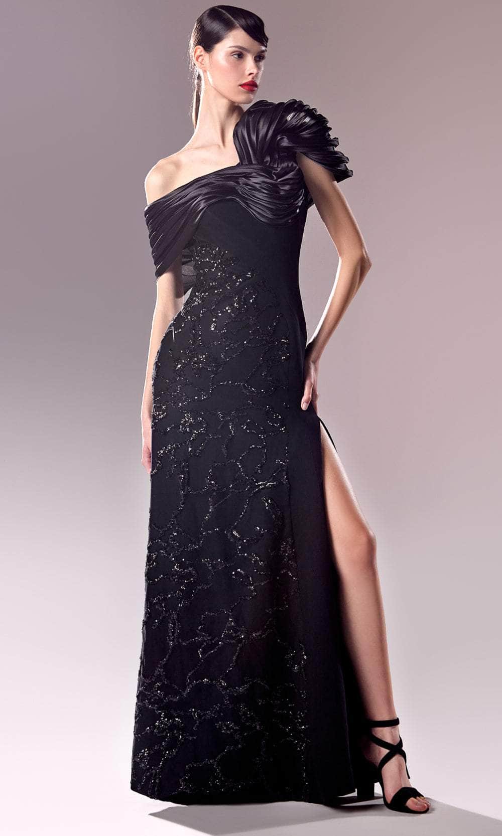 Off-the-Shoulder Floor-Length Lace Prom Sheath MNM Couture G1626