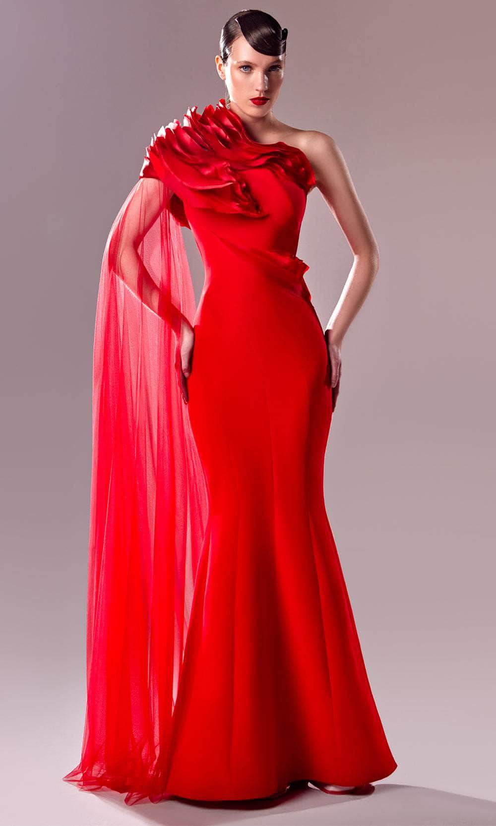 One-Shoulder Floor-Length Tulle Prom Mermaid MNM Couture G1628