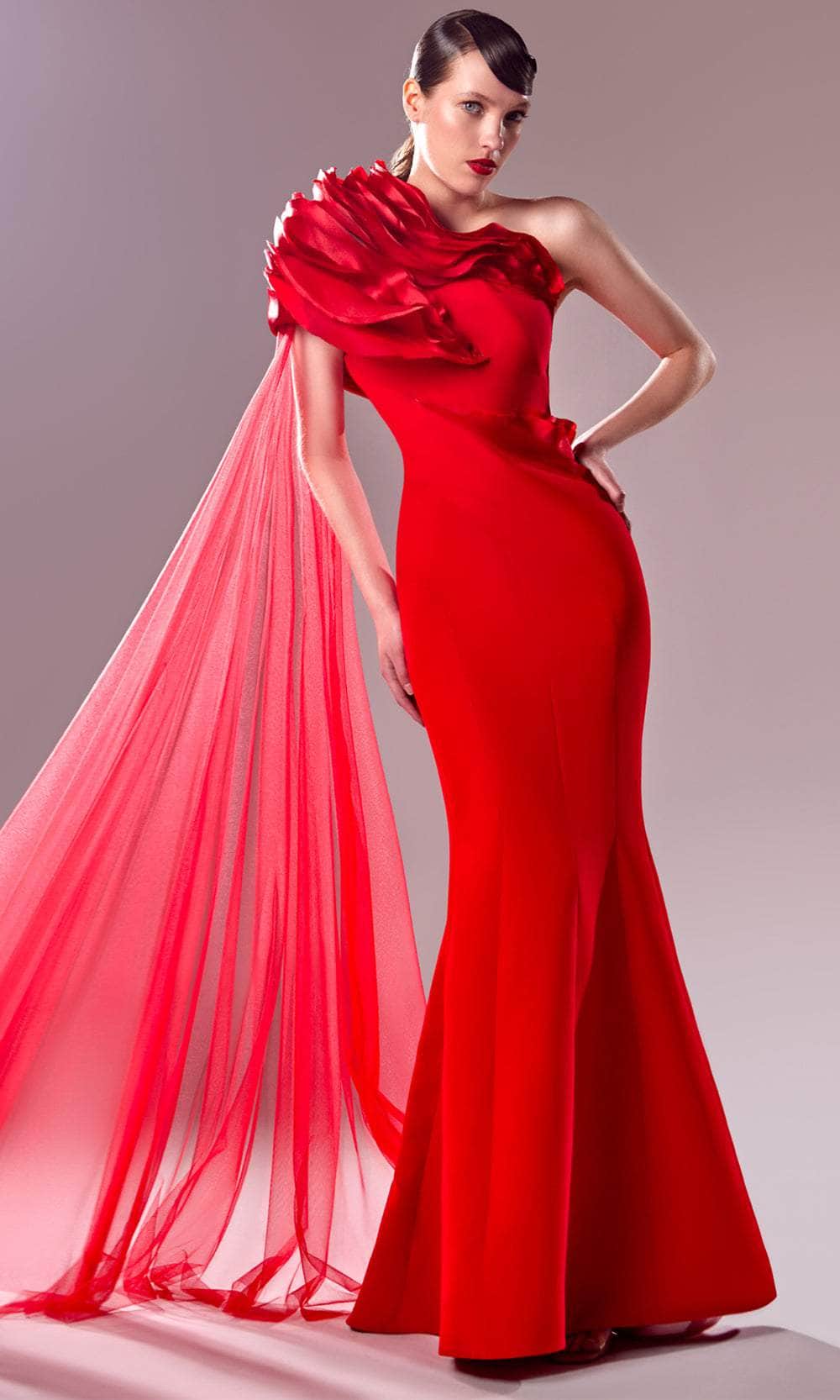 One-Shoulder Floor-Length Tulle Prom Mermaid MNM Couture G1628