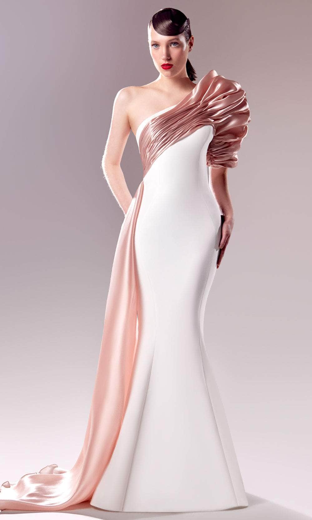 One-Shoulder Floor-Length Crepe Prom Sheath MNM Couture G1633