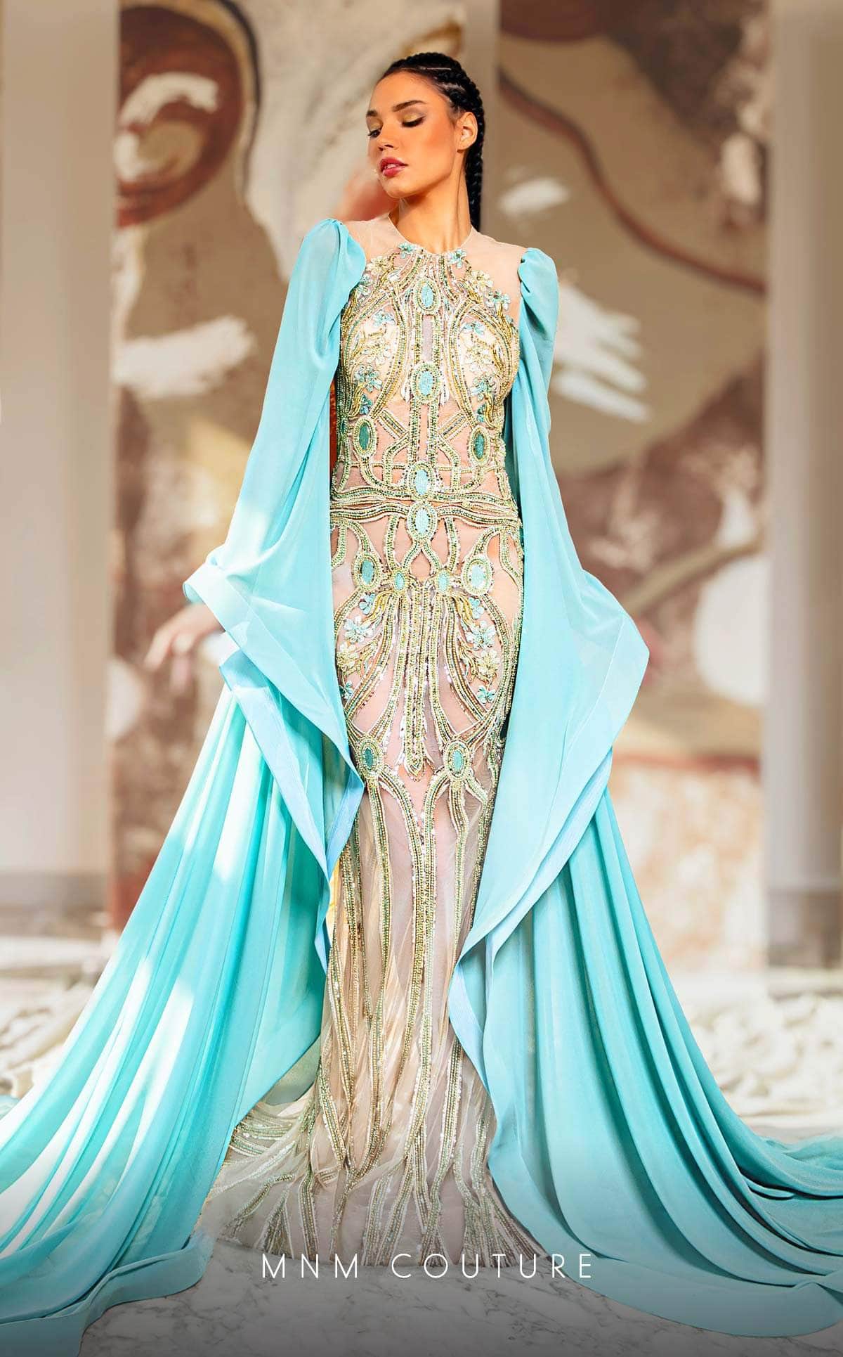 Jewel Floor-Length Chiffon Evening Sheath MNM Couture K4169