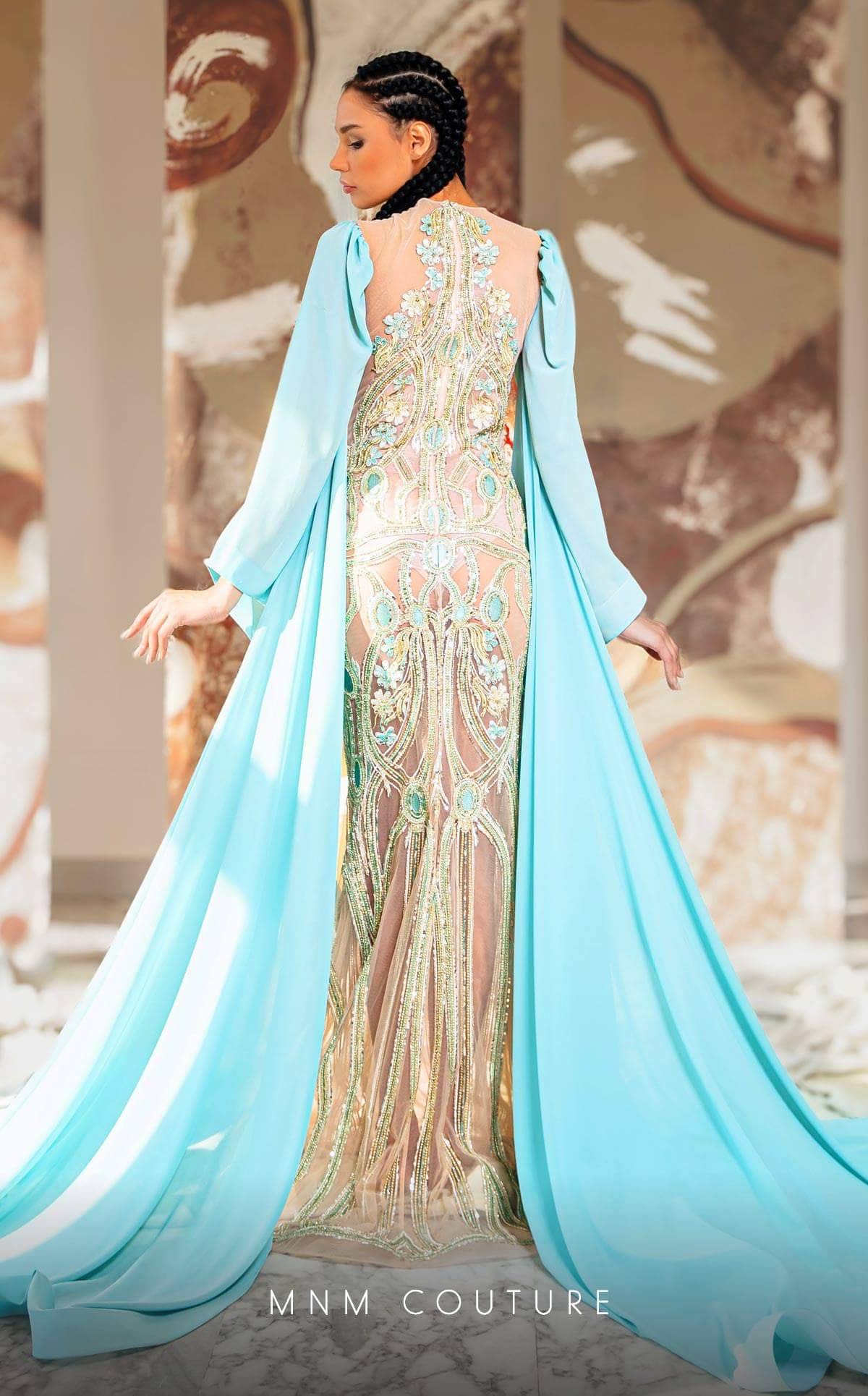 Jewel Floor-Length Chiffon Evening Sheath MNM Couture K4169