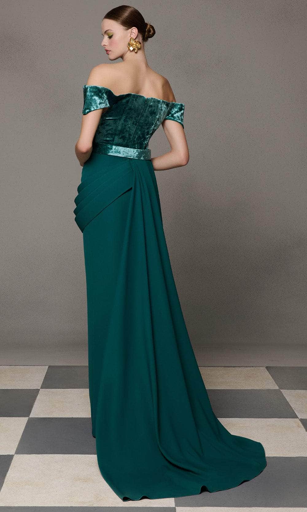 Off-the-Shoulder Floor-Length Velvet Formal Sheath MNM Couture N0628