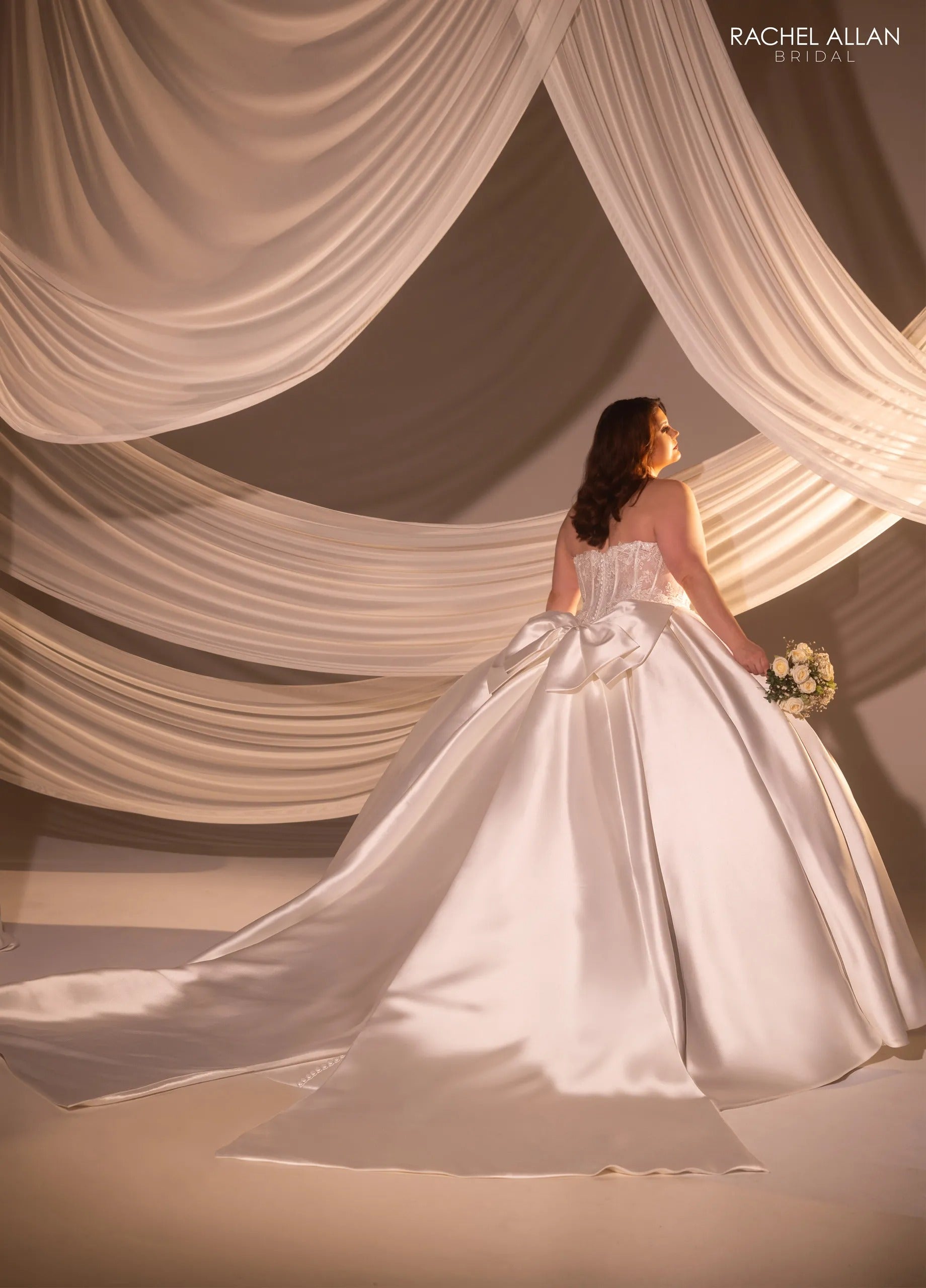 Ivory Sweetheart Floor-Length Mikado Wedding Ball Gown with Detachable Train Rachel Allan RB2215
