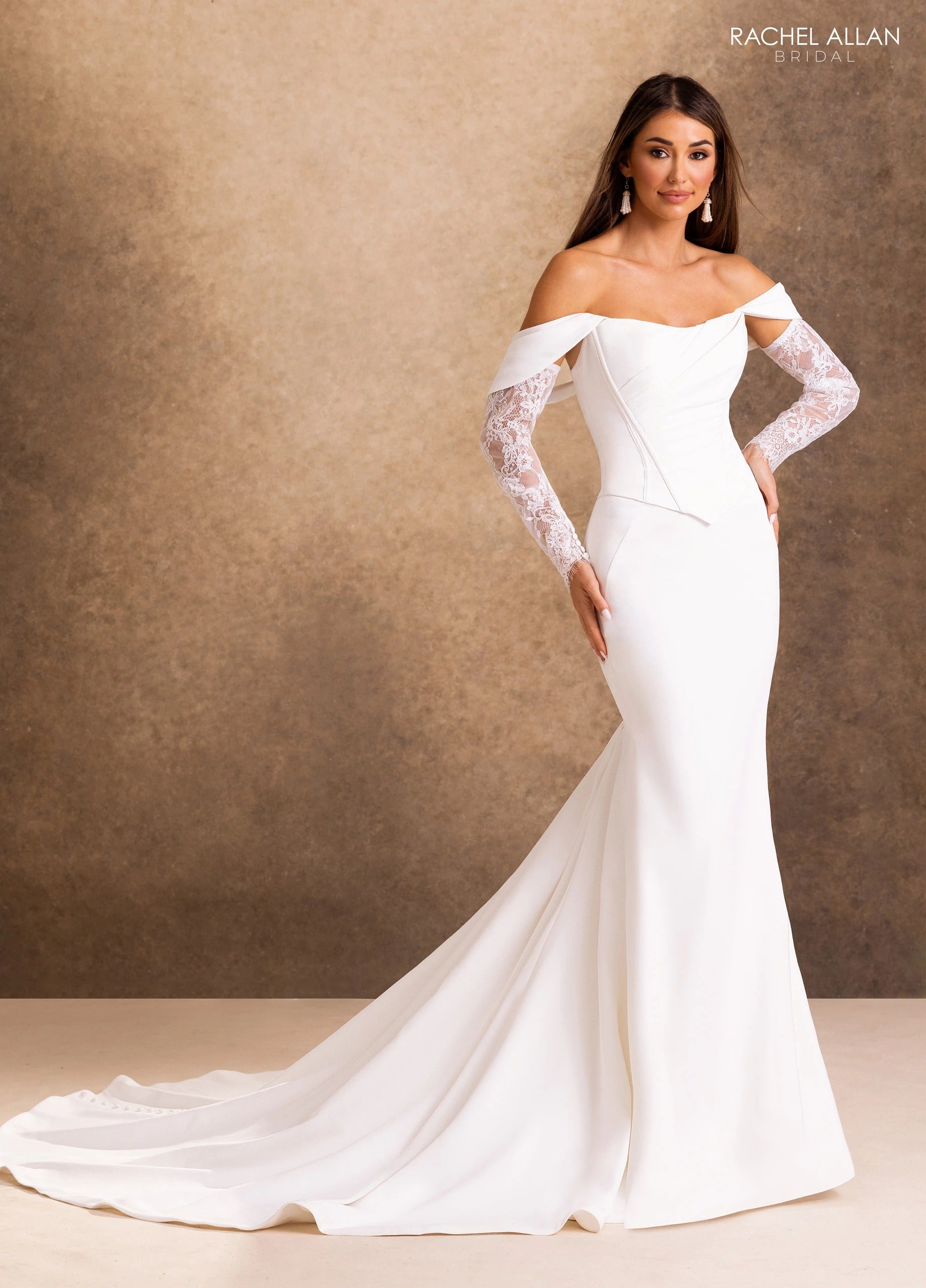Off-the-Shoulder Floor-Length Satin Wedding Dress Mermaid/Trumpet Rachel Allan RB2257