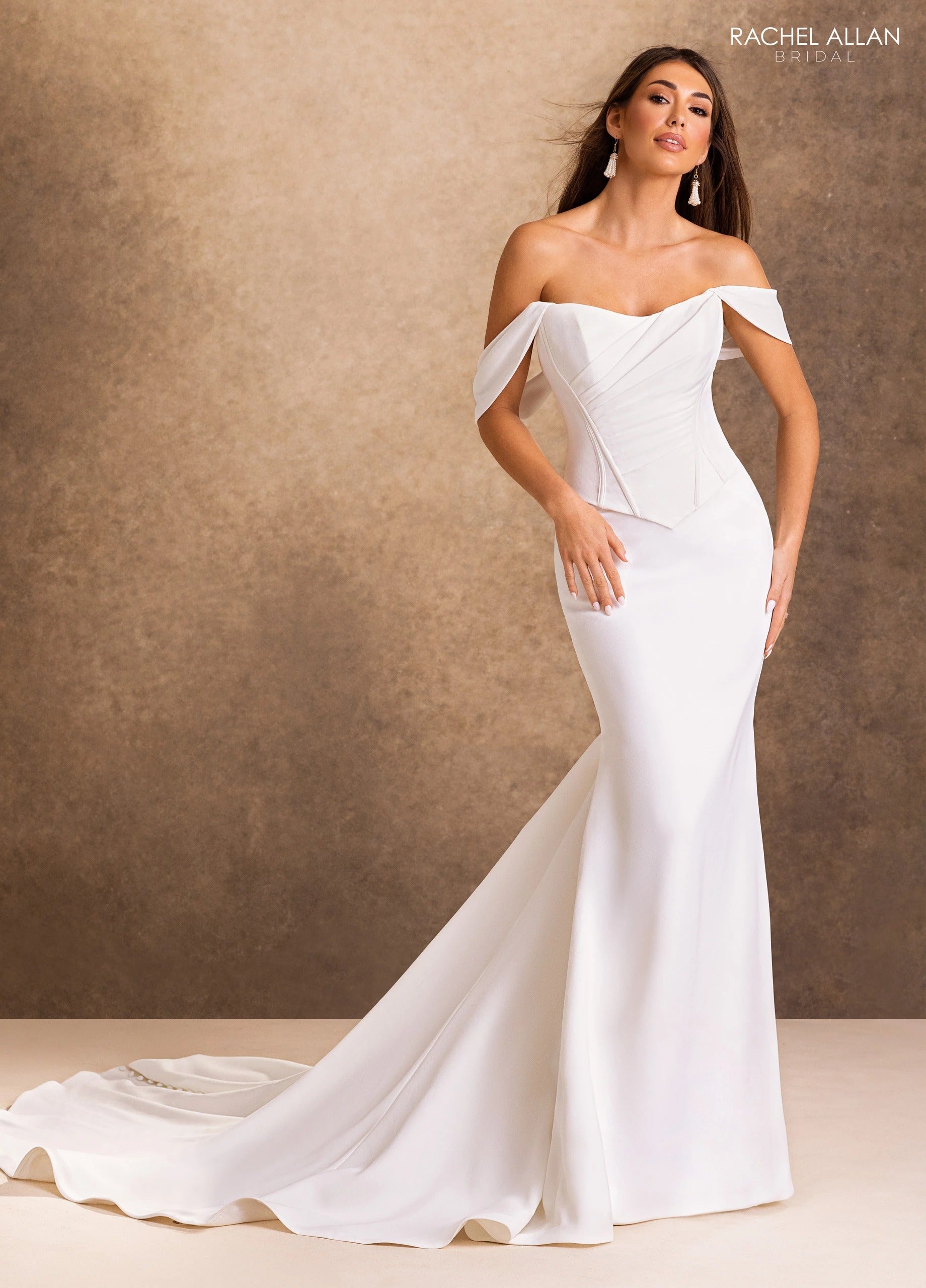 Off-the-Shoulder Floor-Length Satin Wedding Dress Mermaid/Trumpet Rachel Allan RB2257
