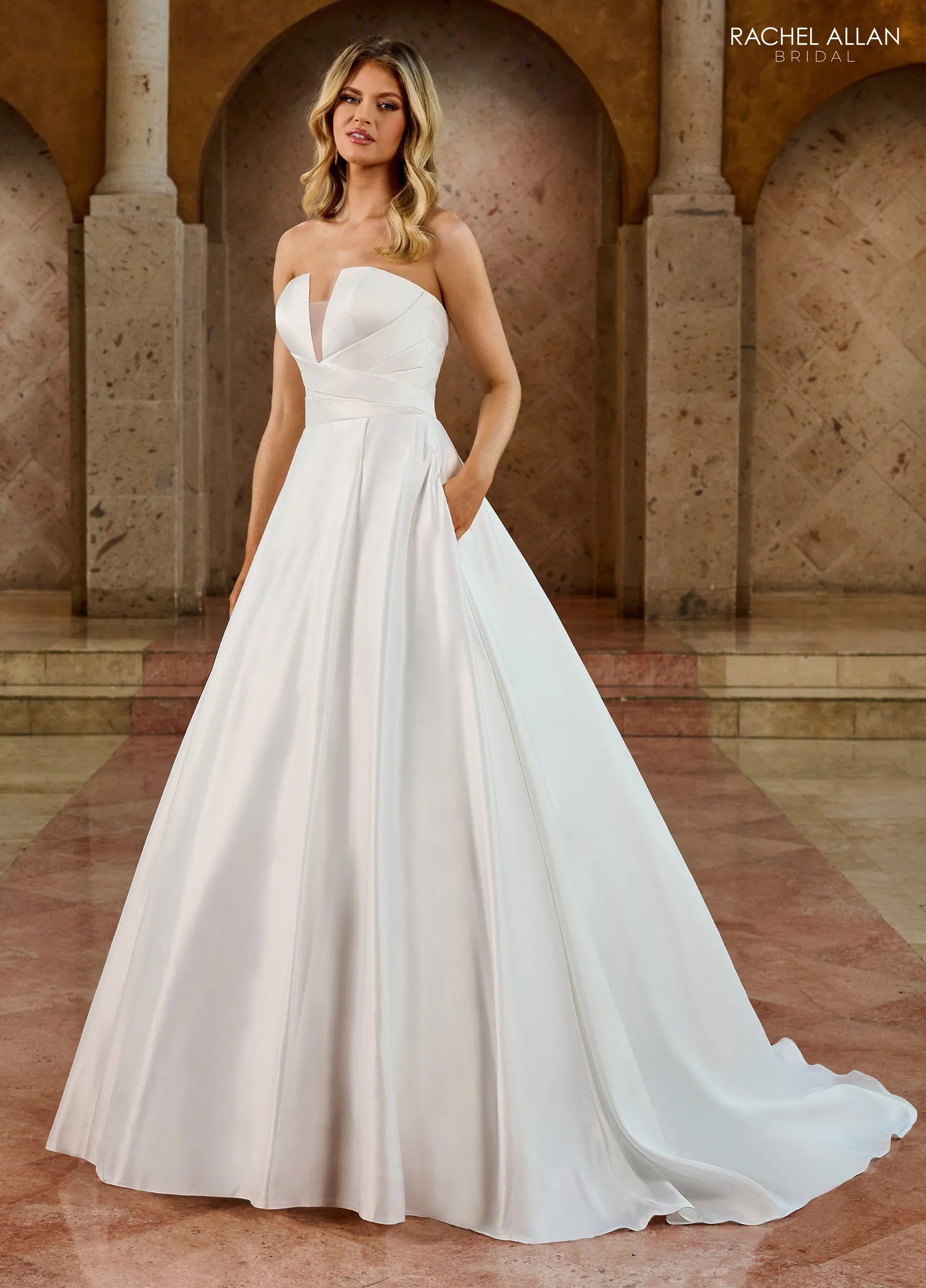 Ivory Sweetheart Floor-Length Satin Wedding Dress with Pockets Rachel Allan RB2188