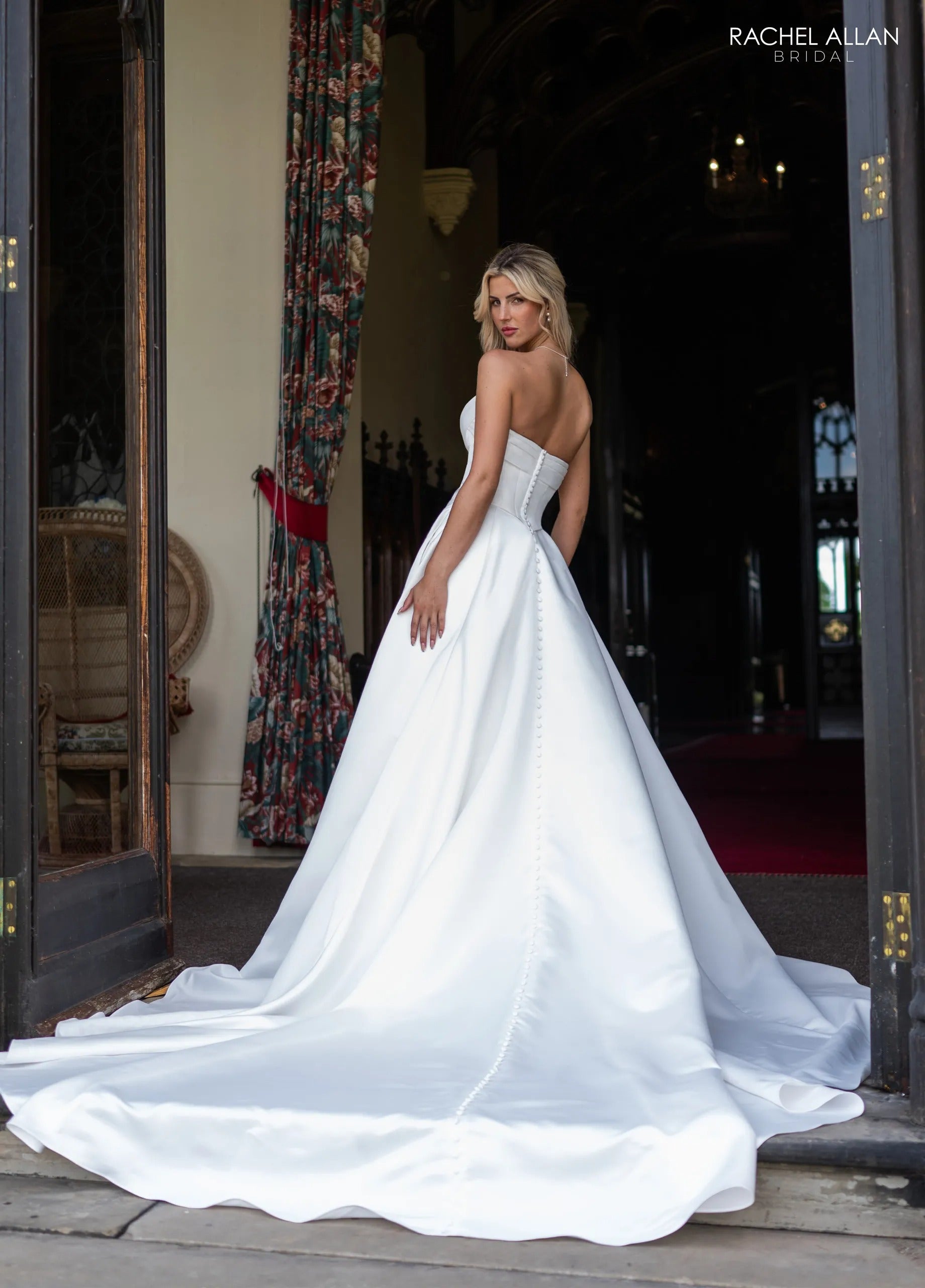 Ivory Cowl Neck Floor-Length Matte Satin 2-Piece Wedding Dress with Detachable Skirt Rachel Allan RB2242